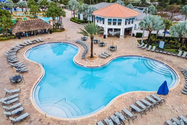 view of swimming pool with a gazebo