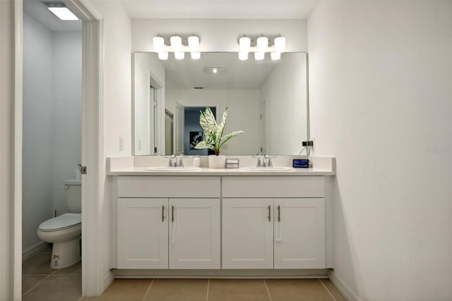 bathroom with tile patterned floors, vanity, and toilet