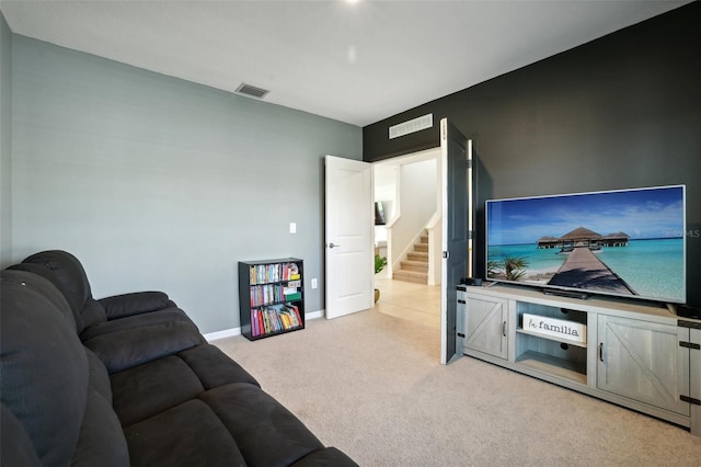 living room with light carpet