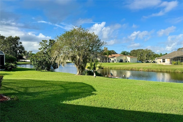 view of yard with a water view