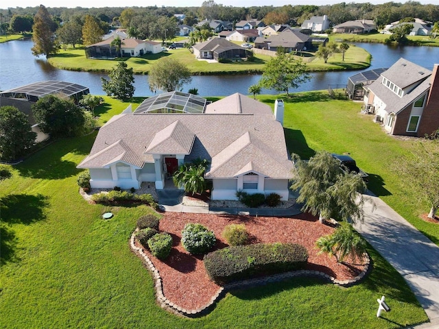 aerial view with a water view