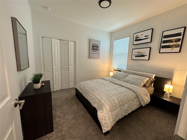 carpeted bedroom with a closet