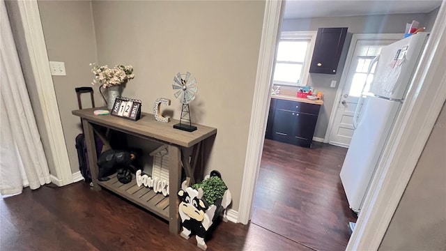 corridor with dark hardwood / wood-style floors