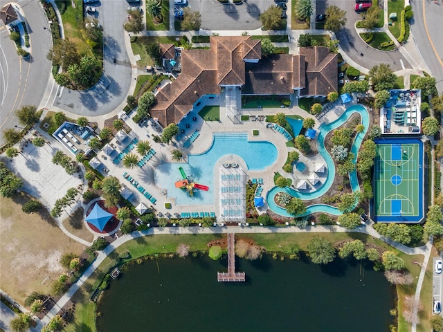 aerial view with a water view