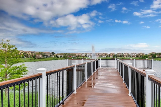 dock area with a water view