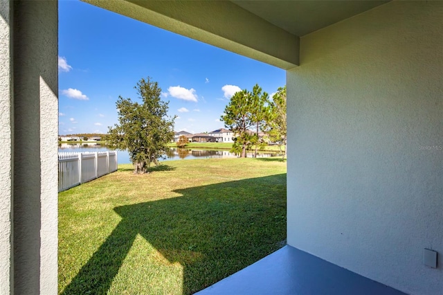 view of yard with a water view