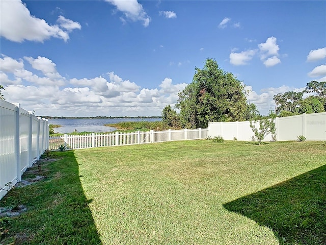 view of yard with a water view