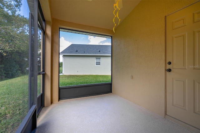 view of unfurnished sunroom