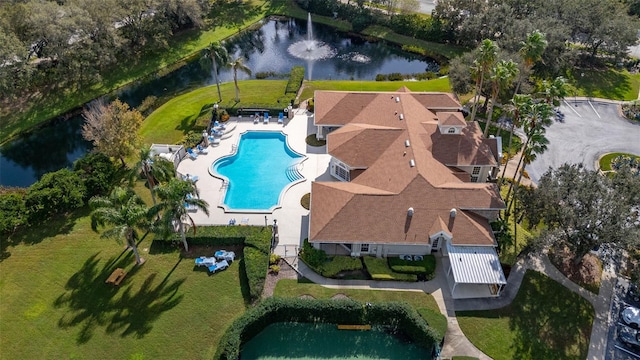 aerial view featuring a water view