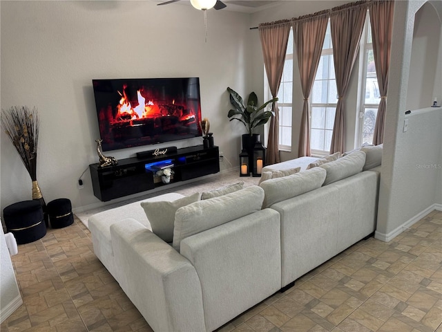 living room with ceiling fan