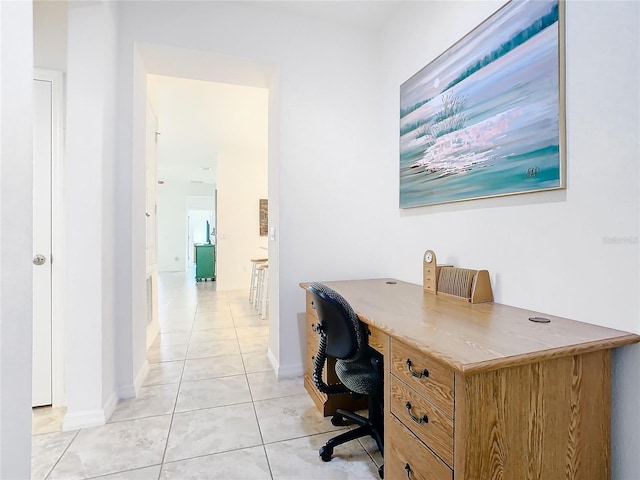 tiled office space with built in desk