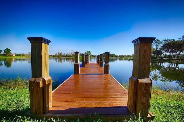 dock area with a water view