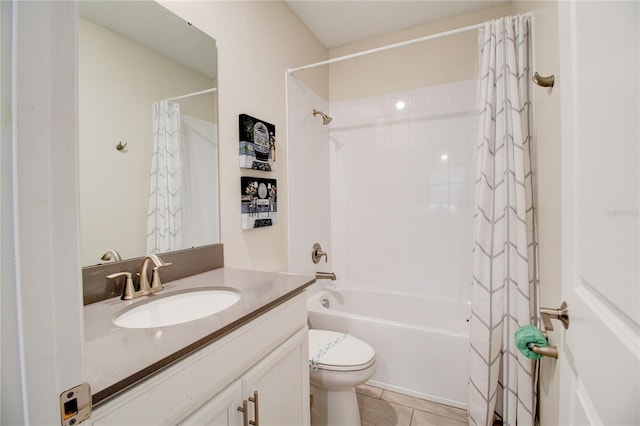 full bathroom featuring tile patterned floors, vanity, shower / bath combination with curtain, and toilet