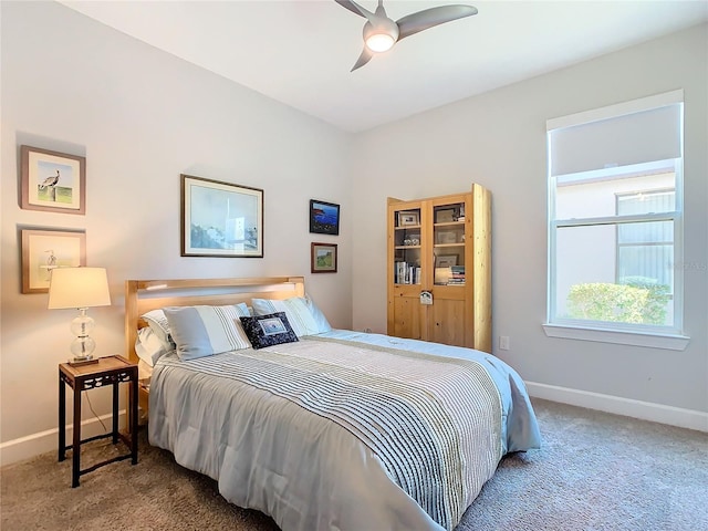 bedroom featuring carpet flooring and ceiling fan