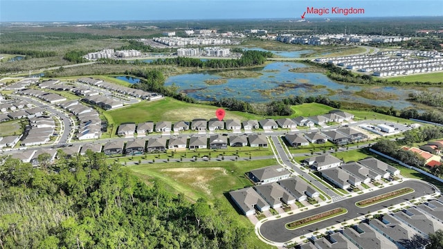 aerial view with a water view