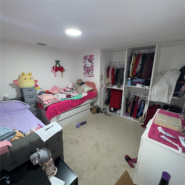 bedroom featuring a closet and carpet floors