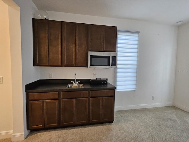 kitchen featuring plenty of natural light, sink, and light carpet