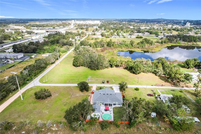 bird's eye view featuring a water view