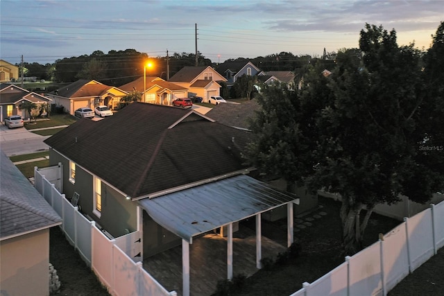 view of aerial view at dusk