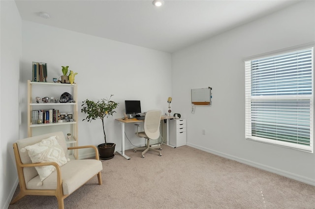 view of carpeted home office