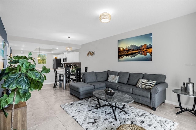 living room with light tile patterned floors