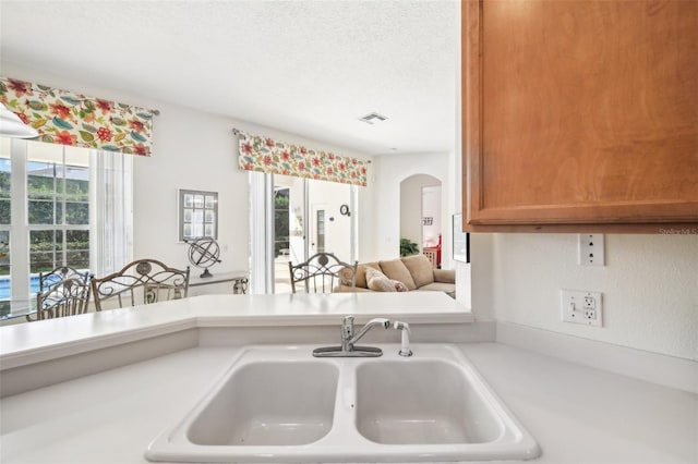 kitchen with a textured ceiling and sink