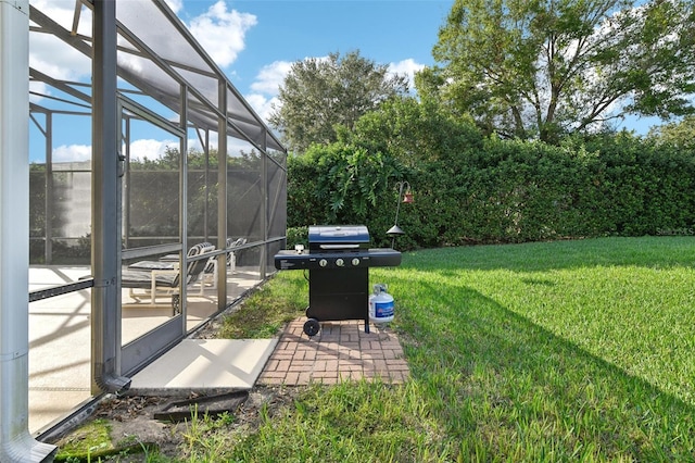 view of yard with a patio and a lanai