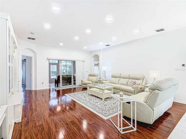 living room with hardwood / wood-style flooring