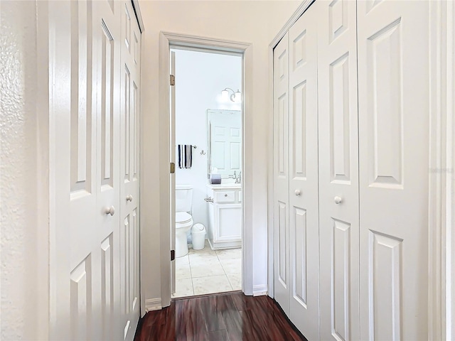 hall featuring dark hardwood / wood-style floors