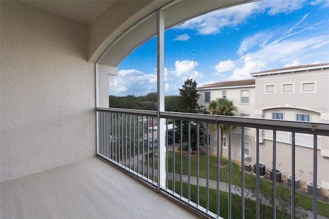 balcony featuring central air condition unit