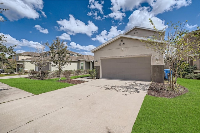 ranch-style house with a front lawn and a garage