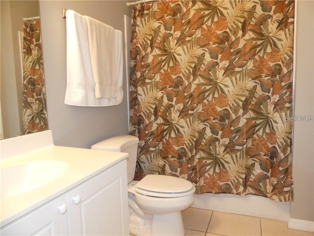 bathroom with tile patterned flooring, vanity, and toilet