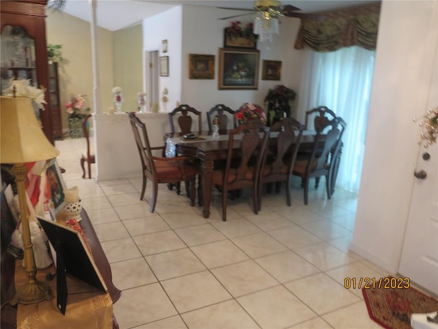 tiled dining area featuring a wealth of natural light and ceiling fan