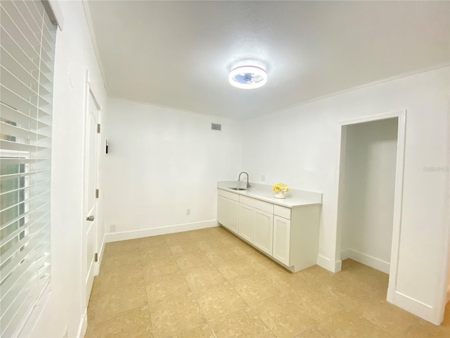 laundry area with crown molding and sink