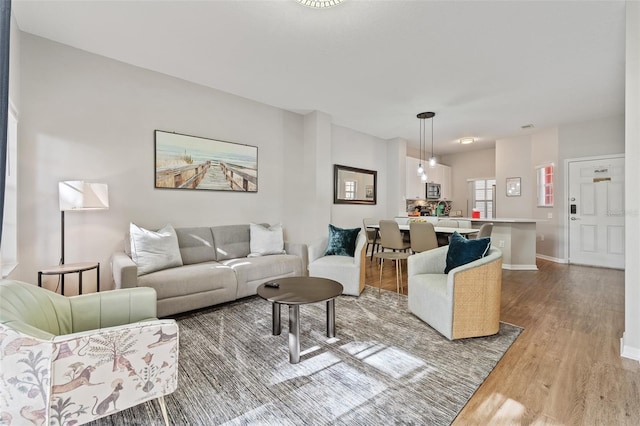 living room with light hardwood / wood-style floors