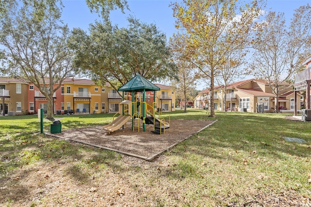 view of jungle gym with a yard