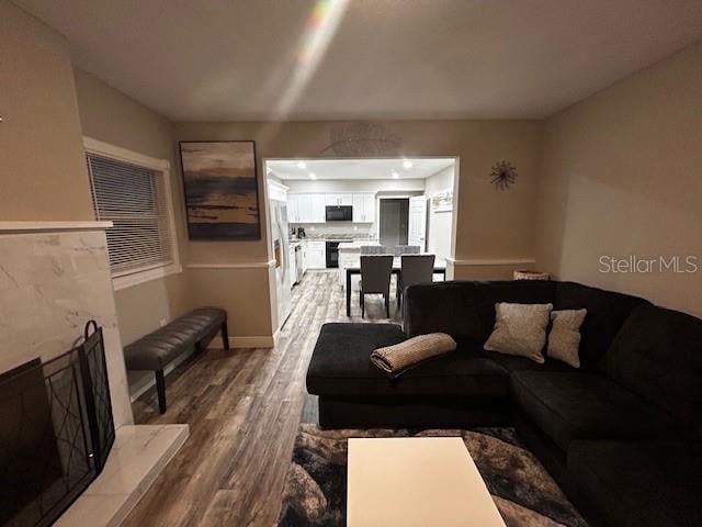 living room with hardwood / wood-style flooring