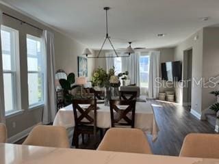 dining area featuring plenty of natural light and a notable chandelier