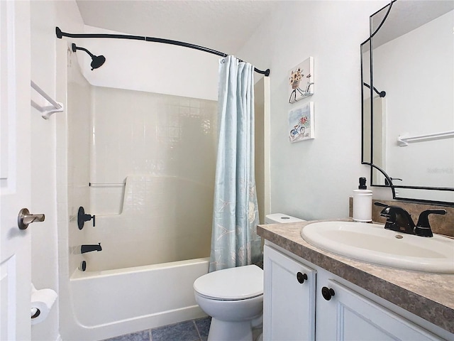 full bathroom with tile patterned flooring, vanity, toilet, and shower / tub combo