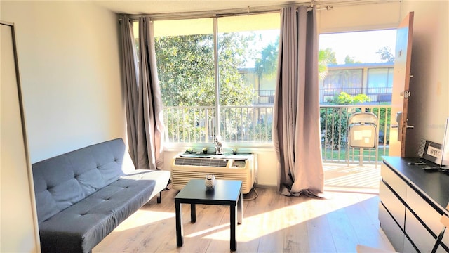 living area with light hardwood / wood-style floors