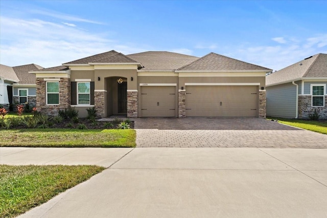 prairie-style house with a garage