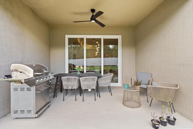 view of patio featuring ceiling fan and area for grilling