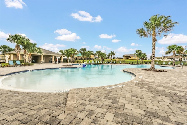 view of swimming pool featuring a patio