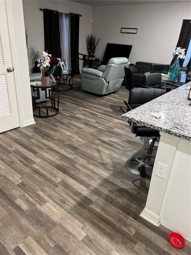 living room with dark hardwood / wood-style floors