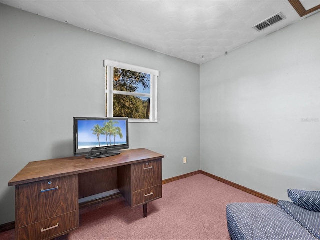 view of carpeted home office