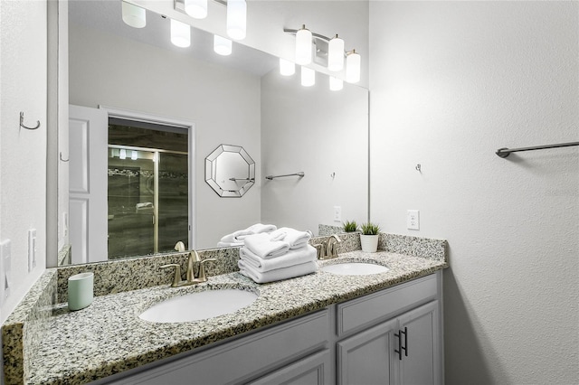 bathroom with vanity and walk in shower