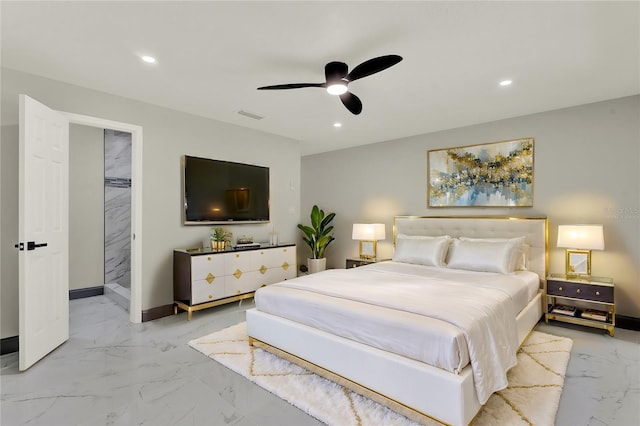 bedroom featuring ceiling fan