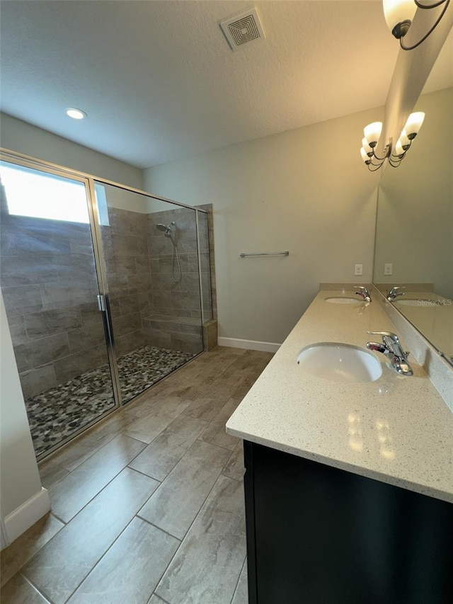 bathroom featuring vanity and walk in shower