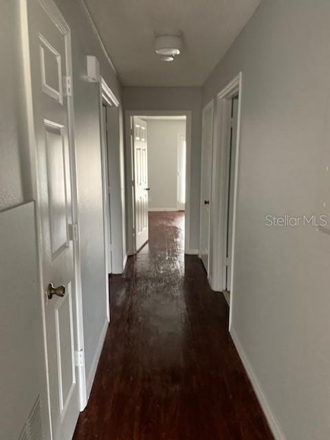 corridor with dark hardwood / wood-style floors