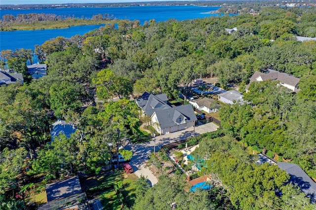 aerial view with a water view